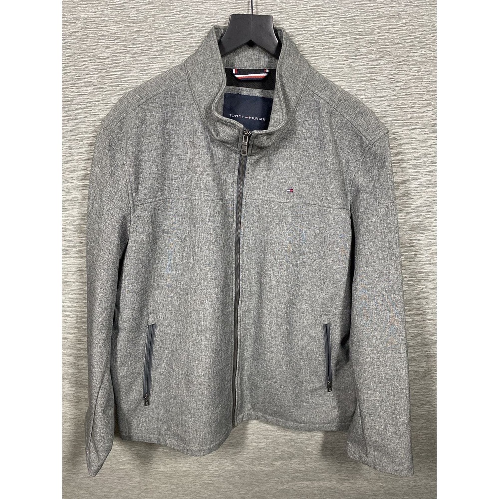 Tommy Hilfiger Full Zip Hoodie Jacket Textured Gray Size XXL